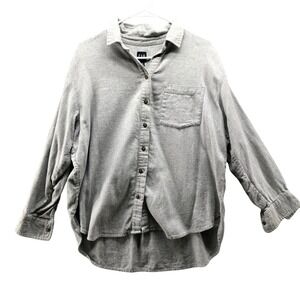 Gap Oversized Flannel Shirt Womens MP Medium Petite Gray Long Sleeve Boyfriend
